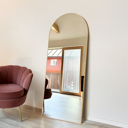 Condition photo showing New/Like New for CONCETTA 71 x26  Arched Full Length Mirror  Full Body Standing Mirror Floor Mirrors  Gold
