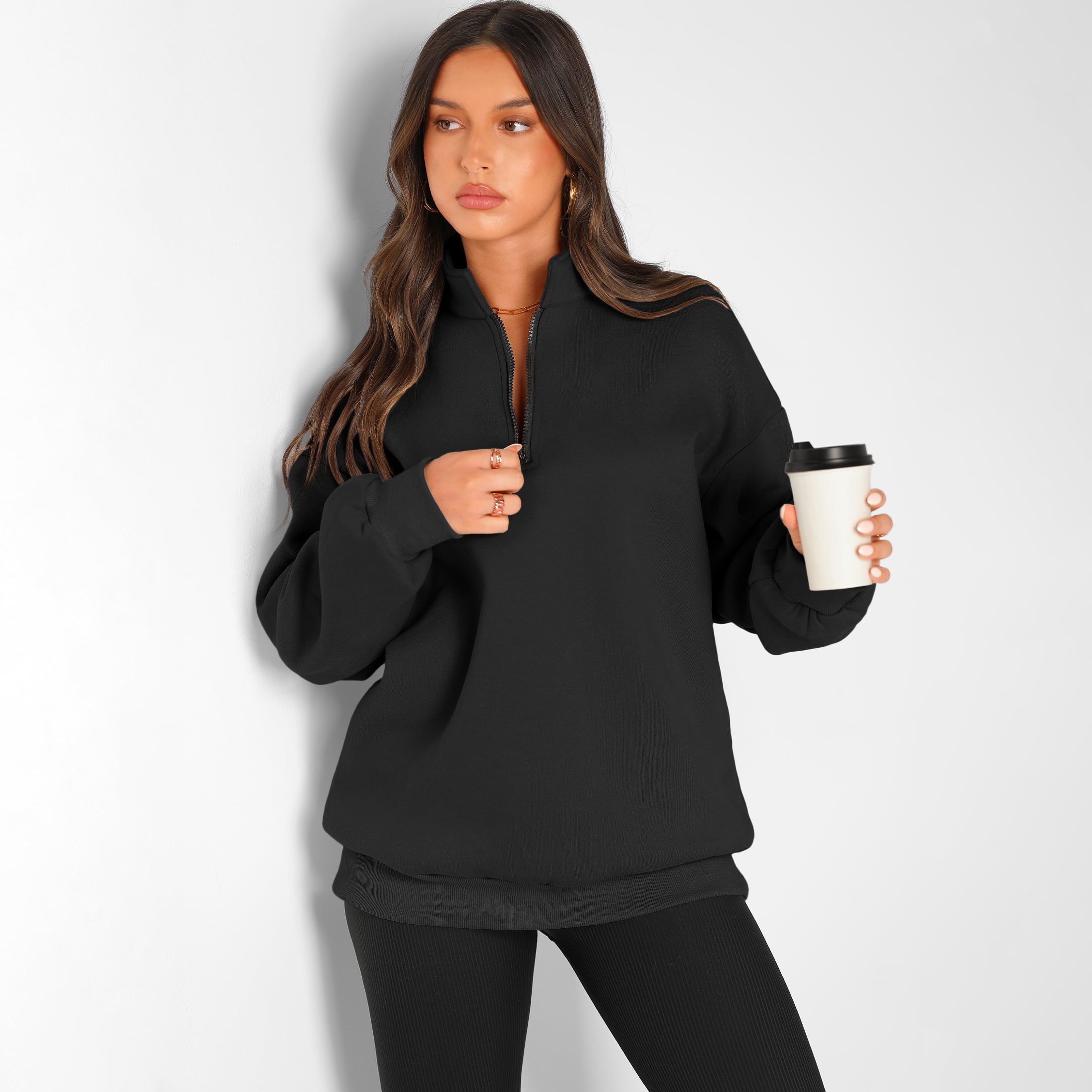 SUNBS Womens Oversized Sweatshirts Half Zip Pullover Fall Fashion Hoodies Long Sleeve Shirts Clothes