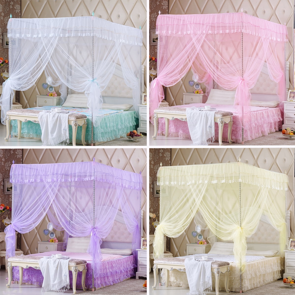 Details about   Romantic 90% Anti-glar Lightproof Bed Canopy Mosquito Net Princess+4 Corner Post 