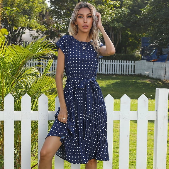 Women's Retro Elegant Short-Sleeve Polka Dot Pleated Dress