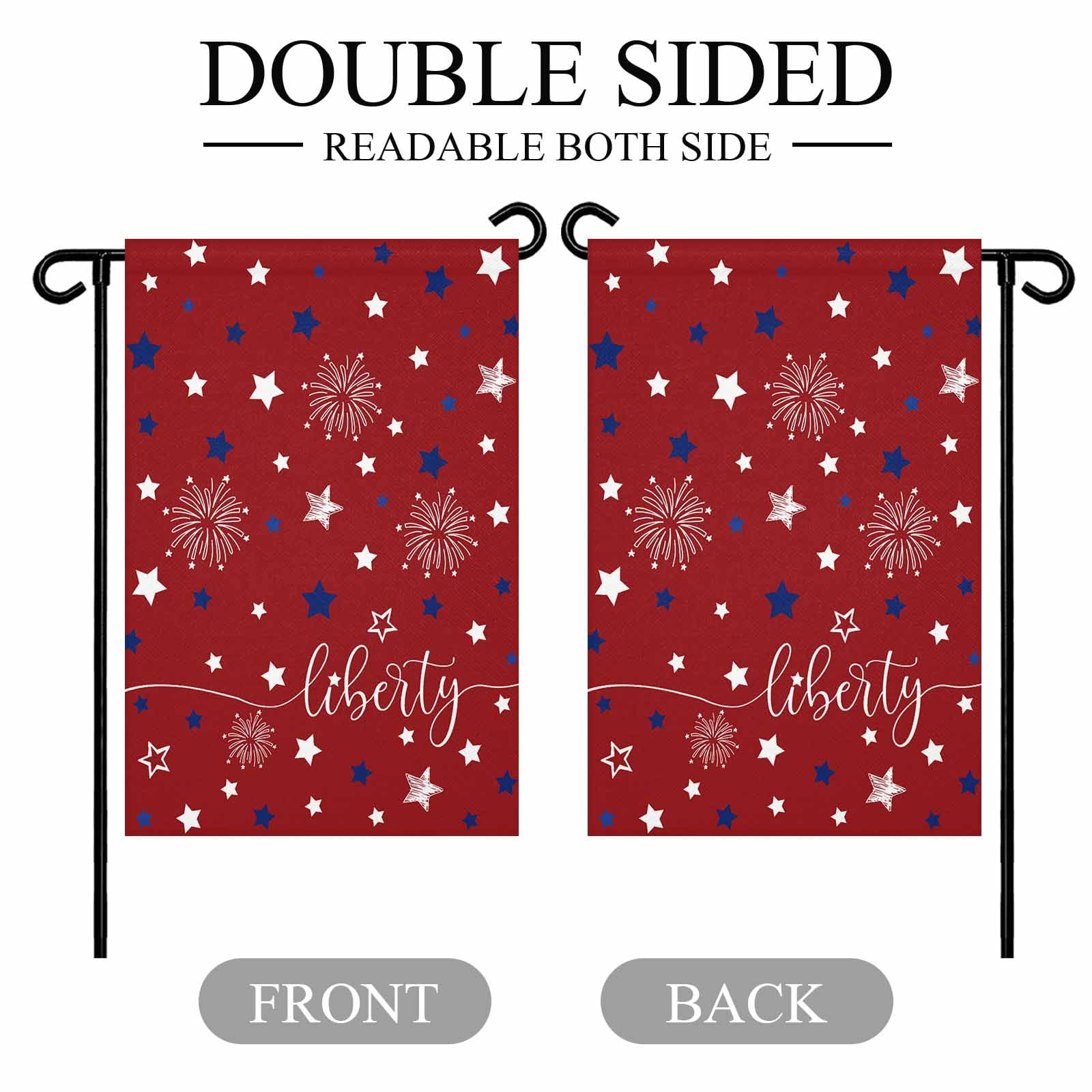 4th of July Garden Flags Patriotic Star Red White Blue Garden Flag Double Sided Welcome Flag Firework Liberty Independence Day Yard Flags for Outdoor Lawn Porch Memorial Day Holiday Decor 28x40 Inch