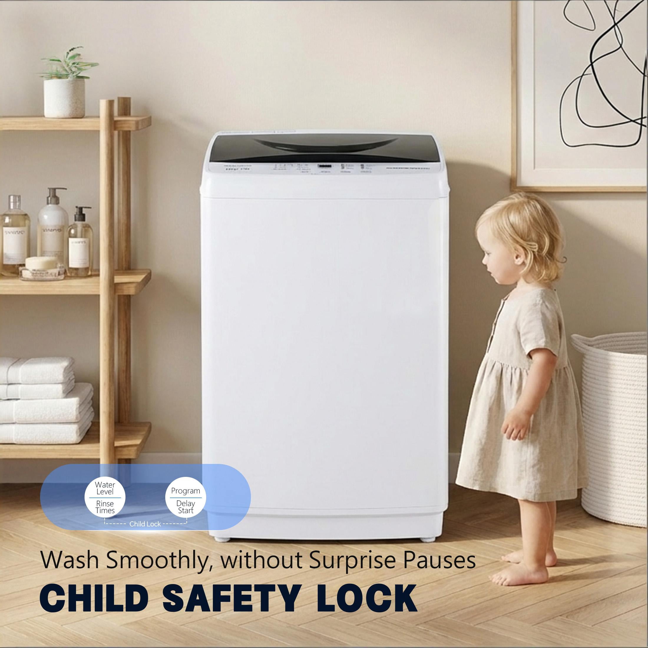 edx Compact Washer, 7.7 LBS Fully Automatic Washing Machine with 10 Wash Cycles, Mini Washer for Homes, Apartments & Dorm Rooms, White