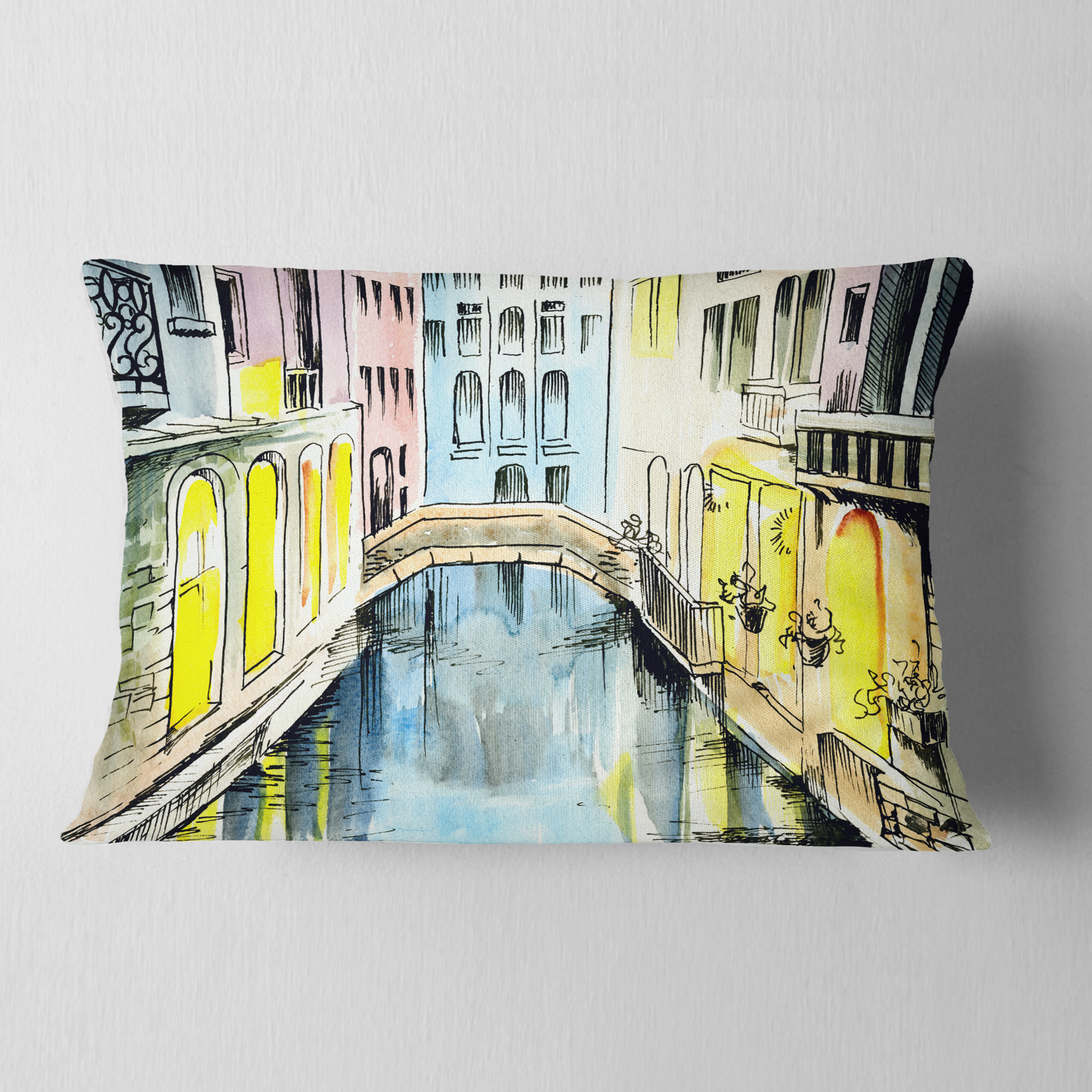 Designart Canal in Venice - Cityscape Throw Pillow - 12x20
