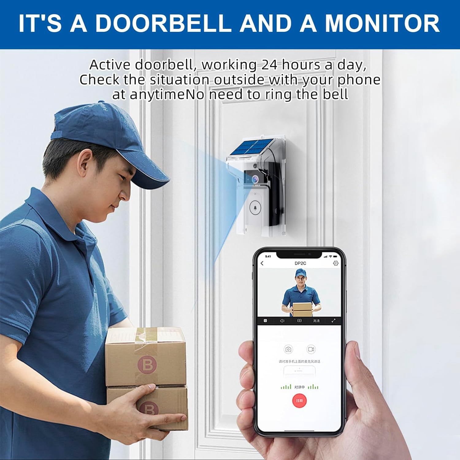 SUWU Doorbell Rain Cover with Solar Charger Compatible with Ring & Blink Doorbell,Doorbell Waterproof Protector Shield with Solar Panel,Adjustable Mount,Type C Port (Transparent)