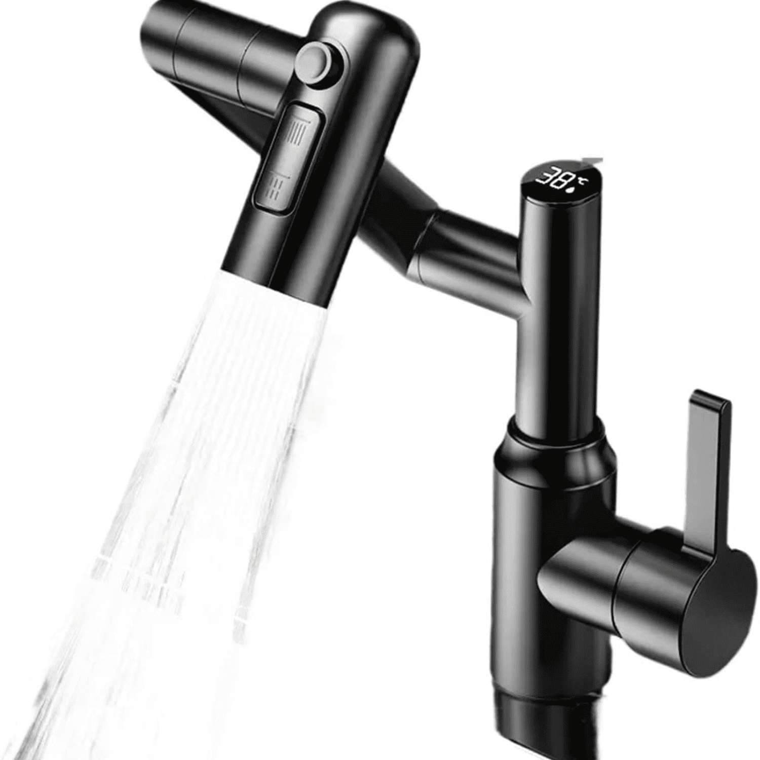 Bathroom Faucet with Digital LED Display: 1080° Swivel Spout & Temperature Sensor - Single Handle Vanity Faucet with Multifunction Spray - Easy Install Basin Faucet