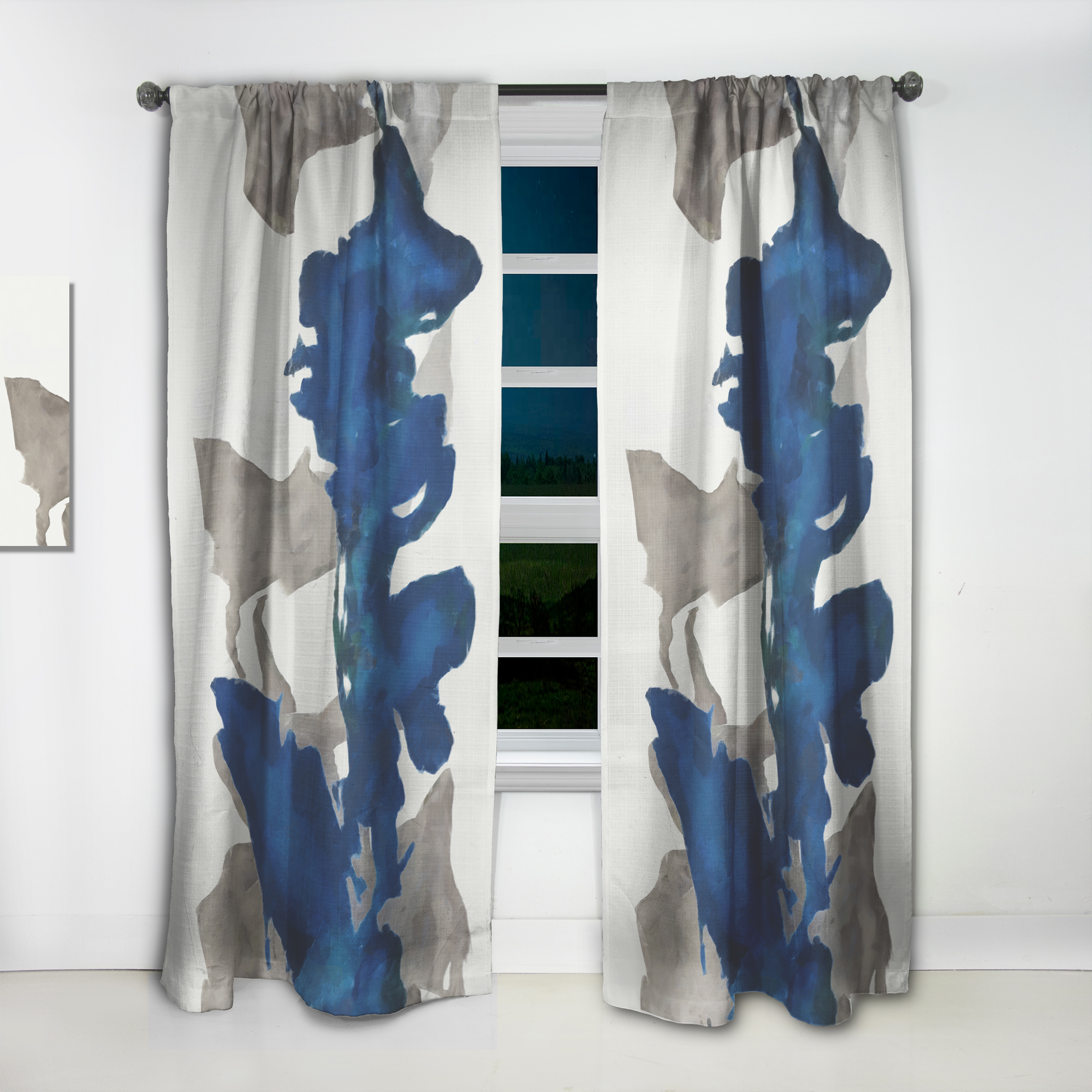 Designart 'Gouache Blue Sapphire on Gray VI' Modern Curtain Panel