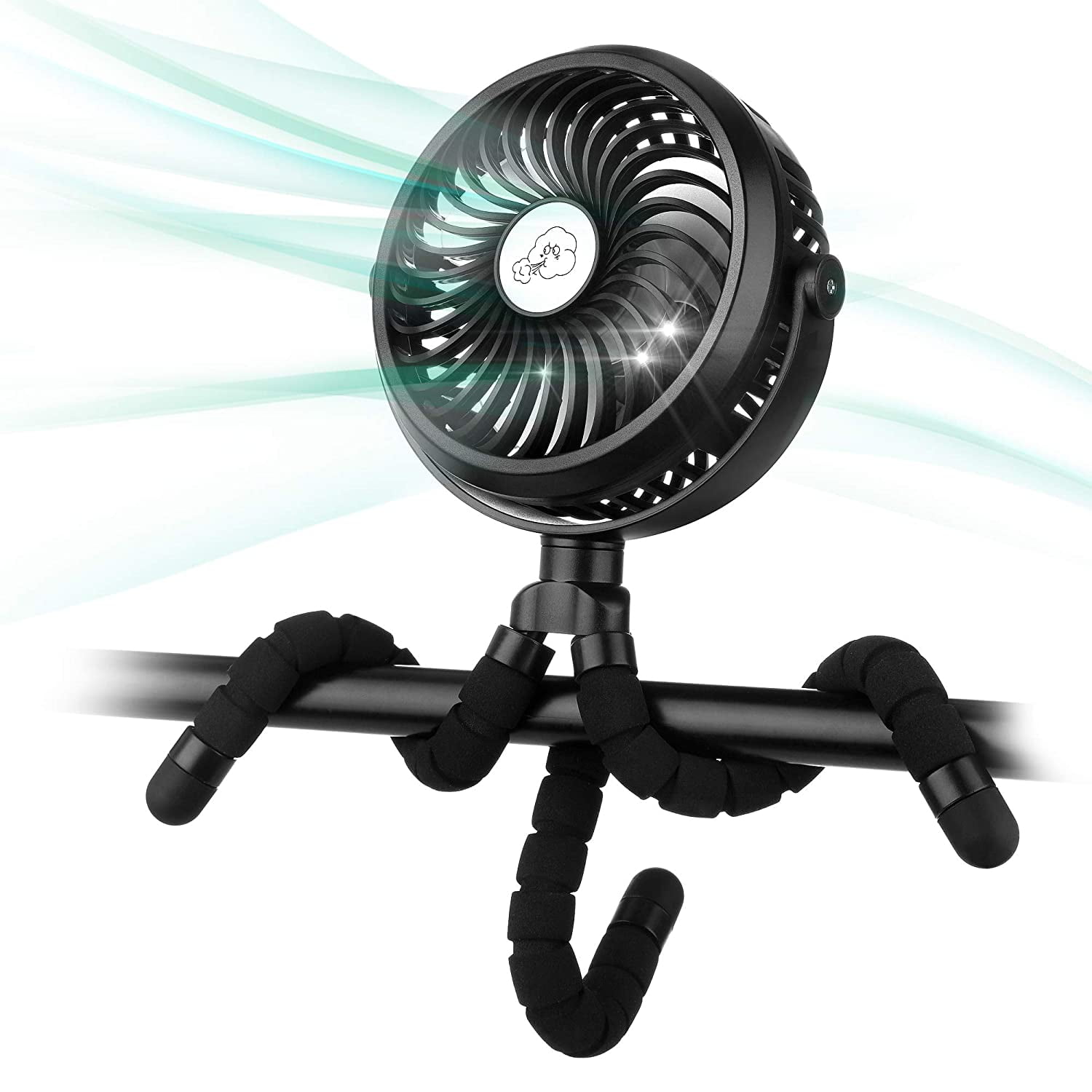 3 Speed Handheld 2000mAh Rechargeable USB Fan Mini Persoanl Air Circulator Fan with Flexible Tripod for Baby Stroller/Car Seat/Treadmill/Wheelchair/Camping White Portable Stroller Cooling Fan Battery Operated