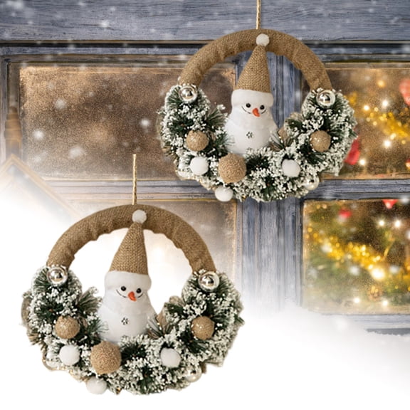Christmas Wreaths for Front Door Snowman Doll Wreath Cute Little Snowman Figure Wreath Creative Door Hanging Wreath Decorations Christmas Decor 11.02inch(28cm)