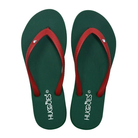 

HUGGOES Sapling Natural Rubber Comfort Flip Flops for Women - Olive Green/Red