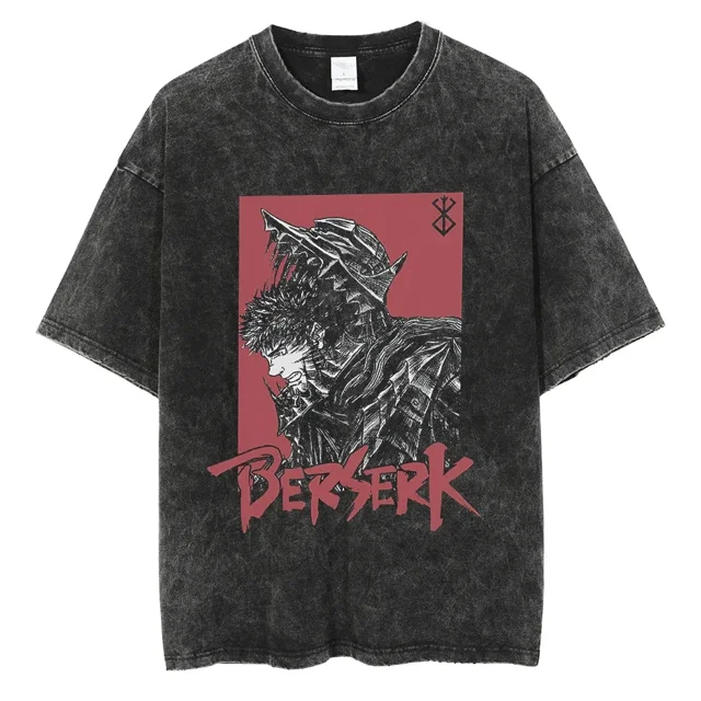 Camiseta lavada de estilo Hip Hop para hombre, ropa de calle con estampado de Anime japonés, Harajuku, de algodón, informal, de manga corta, de verano, 2024
