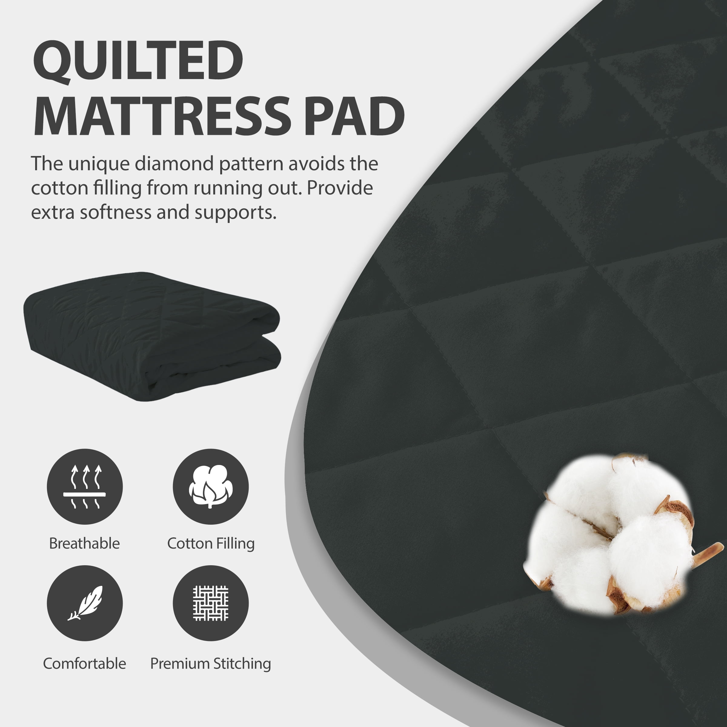 Ruili Full Size Quilted Fitted Mattress Pad, Waterproof Breathable Soft Mattress Protector, Deep Pocket Fitted Style Bed Cover, Vinyl-Free(Full, Gray)