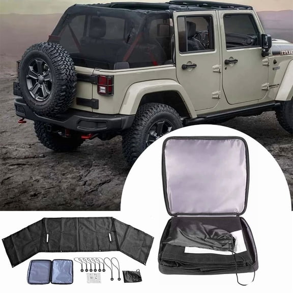 Sunshade Mesh Shade Top Cover Anti-UV for Jeep Wrangler JK JKU 2007-2018 4 Door