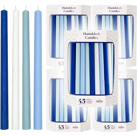 The Dreidel Company 45 Deluxe Tapered Hanukkah Menorah Candles for All 8 Nights of Chanukah (Pastel Blue/White) (10-Pack)