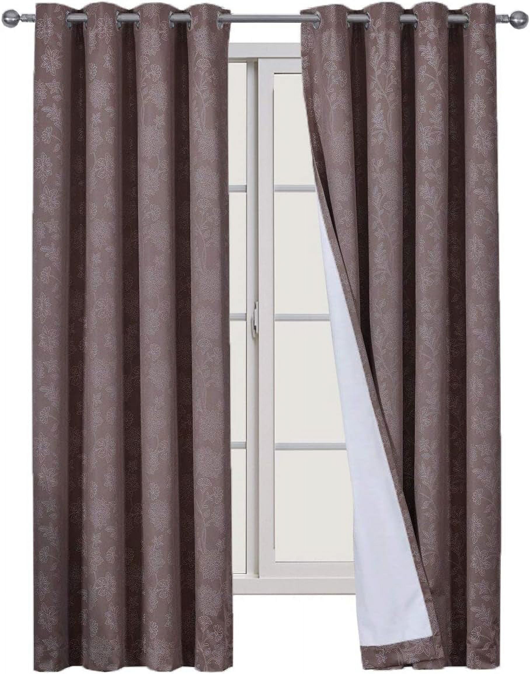 Sheetsnthings Floral Fannie 54-Inch Wide x 84-Inch Long Panel, Set of 2 Jacquard Thermal Insulated Blackout Curtains, Dark-Brown