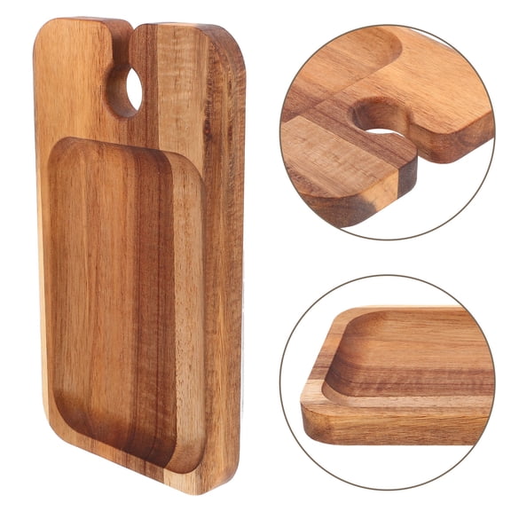 Hemobllo Khaki Wooden Serving Tray with Glass Holder, Counter Platter for Home, Dining and Entertaining Use