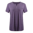 thumbnail image 3 of Axiiglly Summer Tops for Women Plus Size Notch V Neck Top Solid Color Short Sleeve Cotton T Shirt Loose Casual Trendy Holiday Going Out Tops, 3 of 3