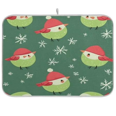 

Kitchen Drying Mat 18x24In Drying Dish Mat Dish Drying Mats Kitchen Countertop Multi-Function Drain Drying Mat Kitchen Table Little Green Christmas Bird