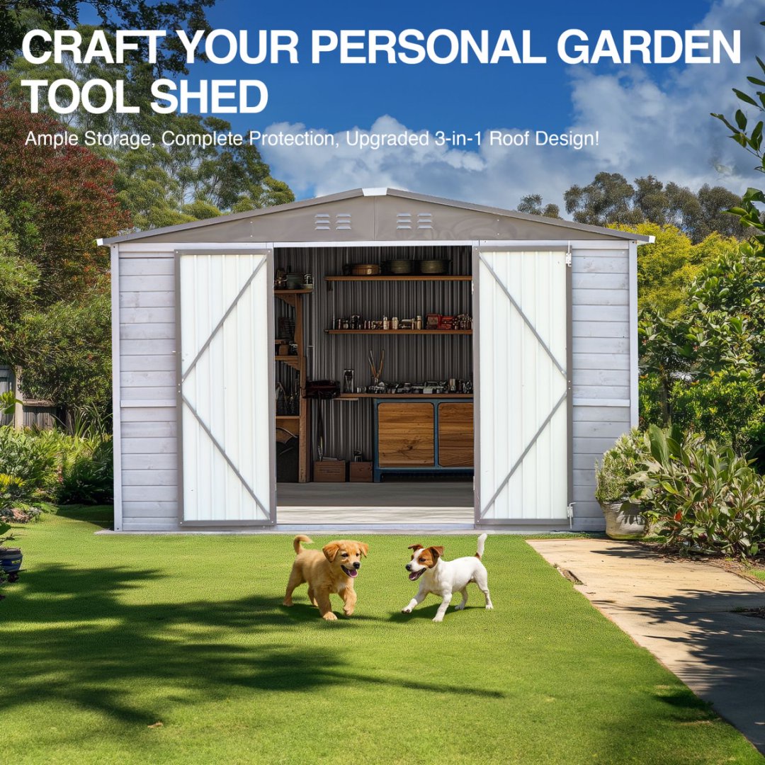 Fehomix 4x6 FT Outdoor Storage Shed, Iron-Wood Combination Tool Shed with Windows, All-Weather Garden Shed for Lawn Tools, Bike & Patio Furniture Storage - Easy Assembly
