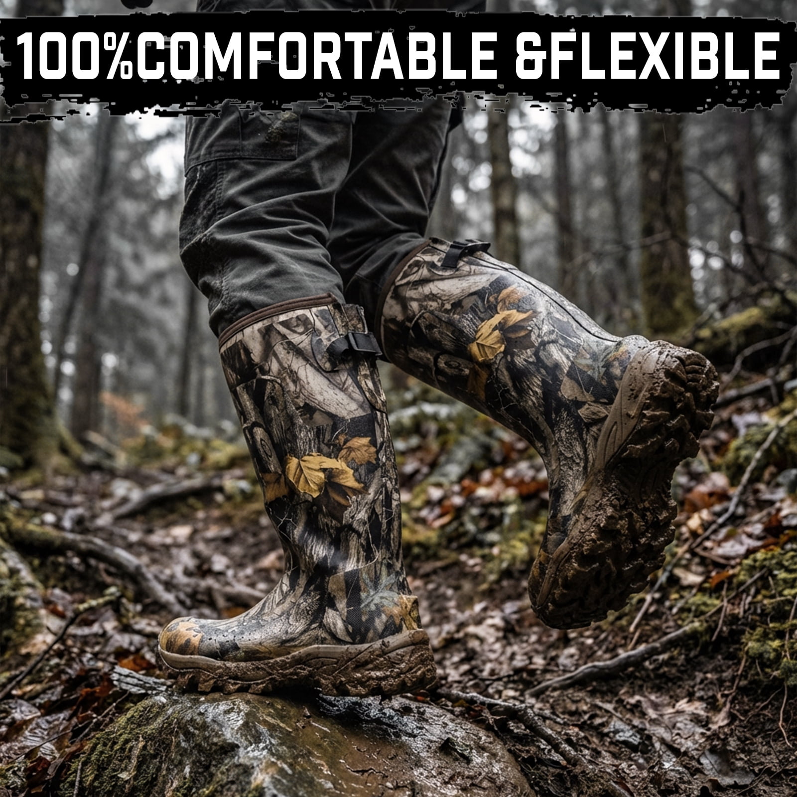 GIEESHIELD Rubber Boots for Men & Women – Ultra-Light Waterproof 6mm Neoprene Insulated Boots with Anti-Slip Sole, Warm Hunting & Rain Boots for Farming, Snow, Mud(Black, Next Camo G2)