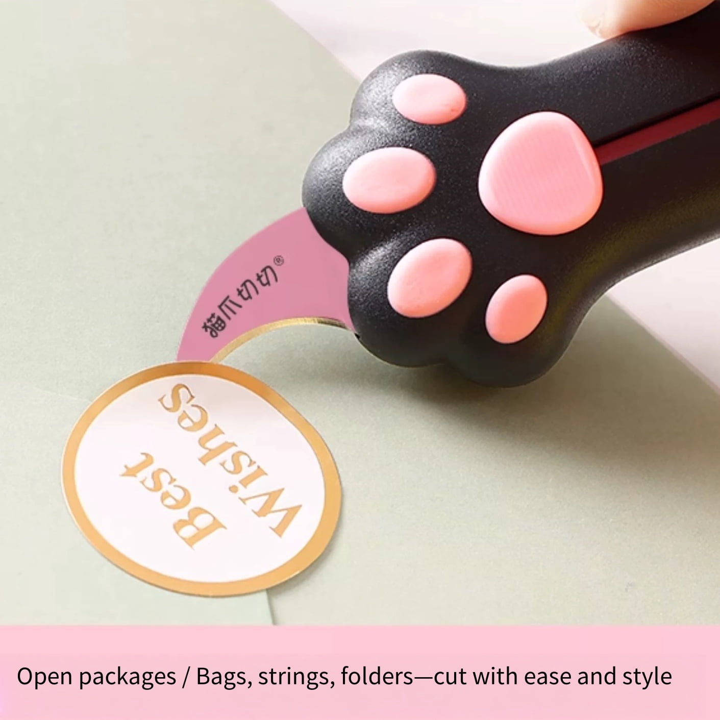 Meowkit Retractable Cat Paw Box Cutter, Cute Black & Pink Multi-purpose Utility Knife with Safe Slide Blade