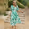 thumbnail image 2 of IDOPIP Womens Summer Short Sleeve V Neck Wrap Maxi Dress Casual Boho Floral Wedding Guest Dresses, 2 of 7