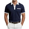 thumbnail image 2 of KeShDi Tshirts Shirts for Men Dress Shirts with Pocket Men's Solid Color Short Sleeved Lapel Casual Fashion Top T-shirt Navy S, 2 of 7