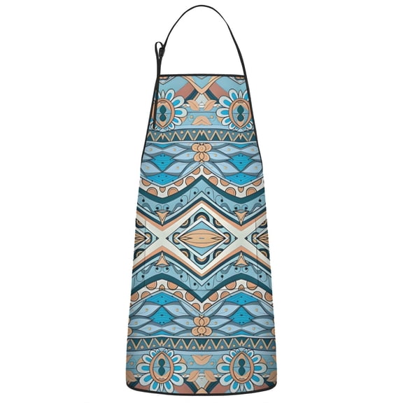 Blue and Orange Floral Boho Pattern Apron-Garden Aprons for Women with Pockets-Cotton Linen Waterproof Kitchen Cooking Gardening Aprons Adjustable for Kitchen,Cooking,BBQ and Salon 33x27 Inch