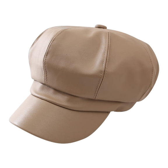 HJYCHN Women's Classic Leather Beret Hat Elegant Solid Color Painter Cap for Spring Fashion Beige One Size