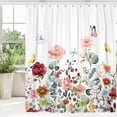 thumbnail image 2 of Watercolor Floral Shower Curtain, Colorful Wild Flowers with Butterflies Green Leaf Rustic Bathroom Curtain Home Decor Waterproof Fabric Machine Washable with Hooks, 72"x84", 2 of 6