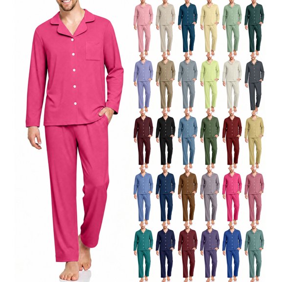 Men's Pajamas Set Soft Modal Sleepwear Long Sleeve Button Down Lounge Wear with Pockets,Lightweight Comfy Pajamas