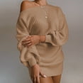 thumbnail image 2 of Quinlirra Off the Shoulder Dresses for Women Sweater Fashion Women Sexy Lantern Sleeve Off Shoulder Long Sleeves Sweater Dress Khaki XL, 2 of 4