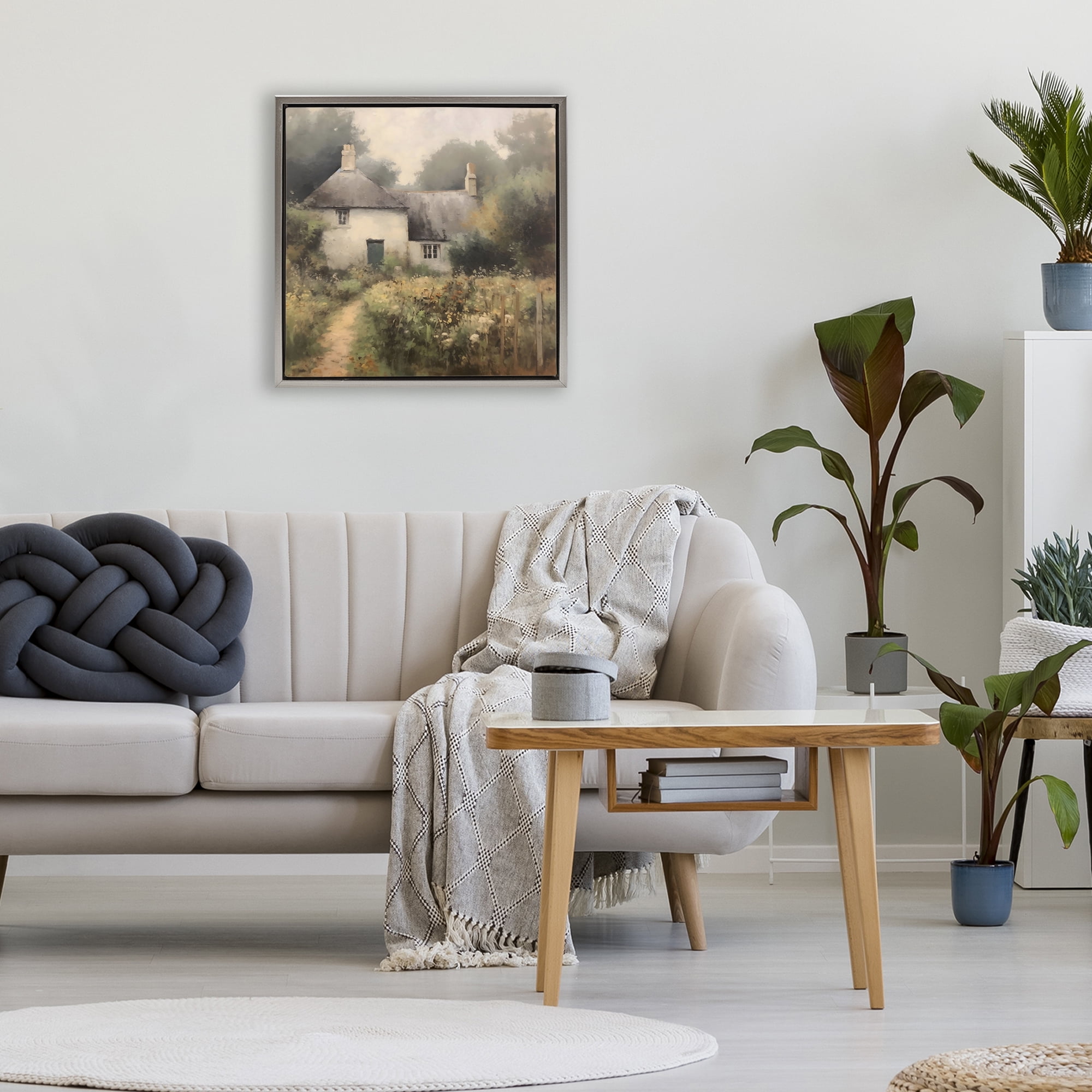 Stupell Industries Cottage Comfort in Summer Garden Gray Framed Floater Canvas Wall Art, design by Creative Studio
