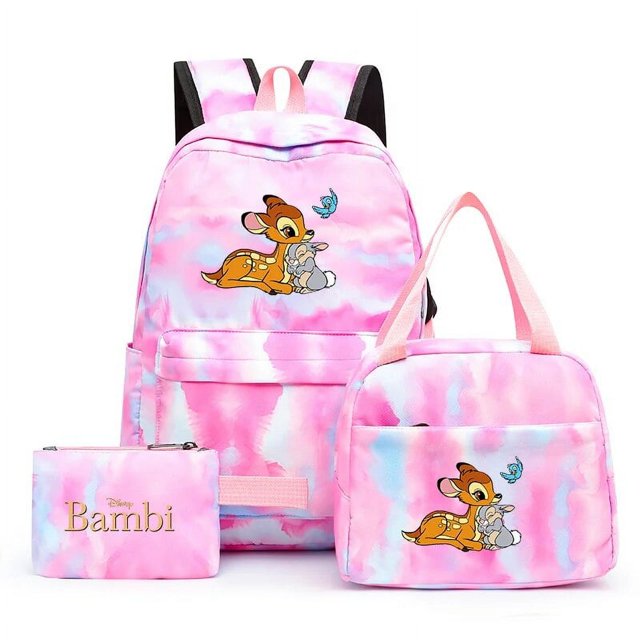 3pcs Disney Bambi Colorful Backpack with Lunch Bag Rucksack Casual School Bags for Student Teenagers Sets