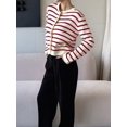 thumbnail image 6 of Women'S Round Neck Striped Cropped Knit Cardigan Red S, 6 of 8