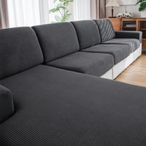 Sectional Sofa Cushion Cover, Magic Stretch Fabric Slipcover for L-Shaped Couches, Washable & Anti-Slip Pet Protector, Dark Gray