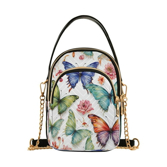 ALAZA Chain Crossbody Bags for Women Butterfly and Flower Shoulder Handbag Phone Purse