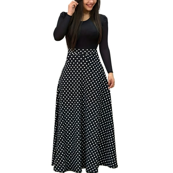 Plus Size Women's Dress Flower Print Round Neck Long Sleeve Elegant Dress