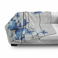 thumbnail image 2 of Butterflies Soft Flannel Fleece Throw Blanket, Blue and White Butterflies on Wooden Background Timber Wall Rustic Life, Cozy Plush for Indoor and Outdoor Use, 50" x 60", Grey White Blue, by Ambesonne, 2 of 5