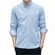 thumbnail image 1 of Blusa y camisa de manga larga con cuello vuelto para hombre, color liso, bolsillos, solapa con botones, blusa de poliéster para hombre, 1 of 2