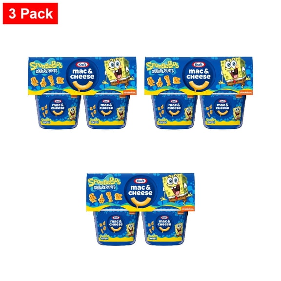 Kraft Mac & Cheese Cups Macaroni and Cheese Microwavable Dinner SpongeBob SquarePants Cups 4 ct - 3 Pack