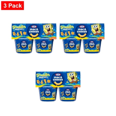 Kraft Mac & Cheese Cups Macaroni and Cheese Microwavable Dinner SpongeBob SquarePants Cups 4 ct - 3 Pack
