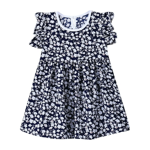 Otqutp Toddler Daily Dress Toddler Summer Dress Girls Ruffled Sleeves Summer Floral Princess Dress Fashion Casual Dress