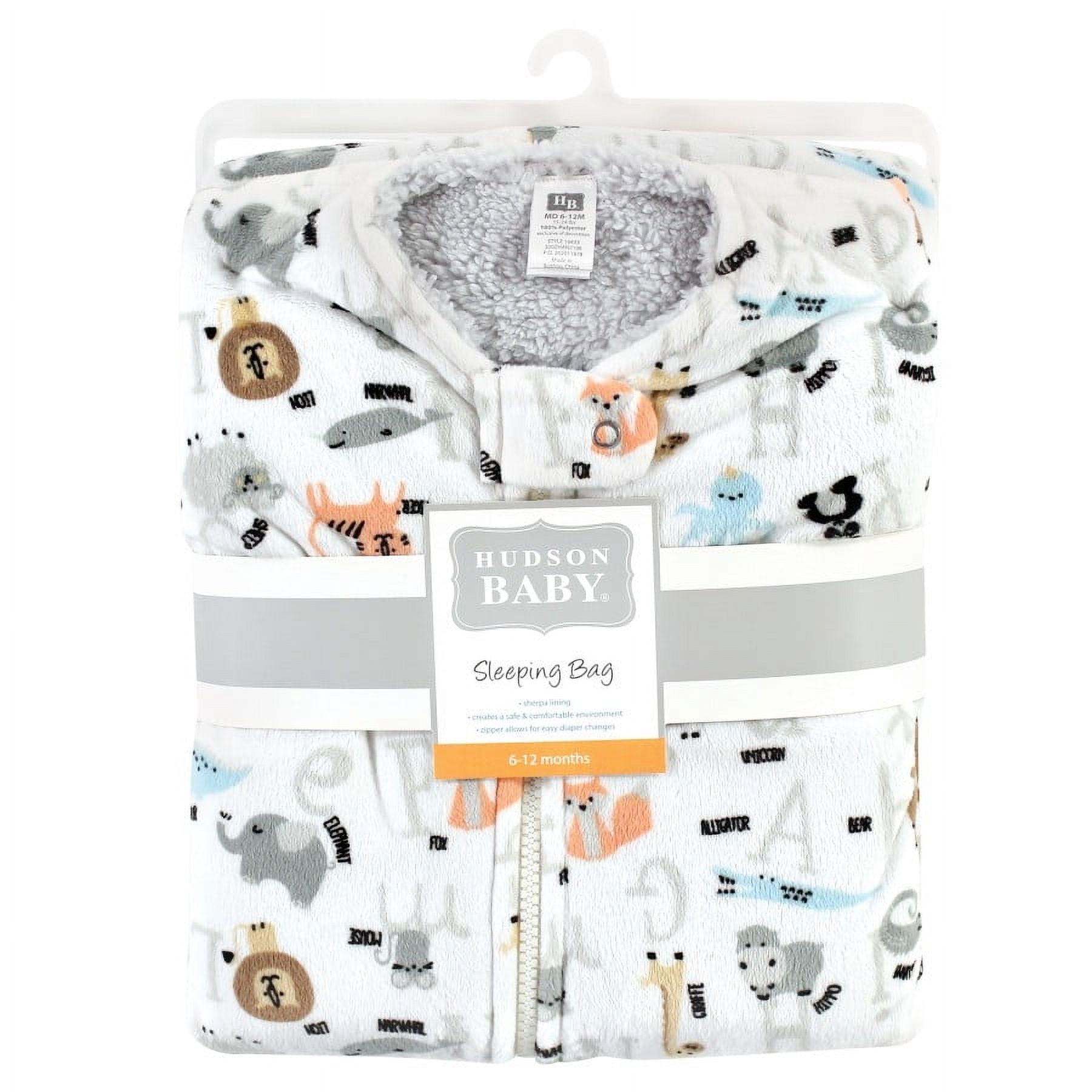 Hudson Baby Unisex Baby Mink with Faux Shearling Inner Sleeping Bag, Sack, Blanket, Alphabet Animals, 12-18 Months