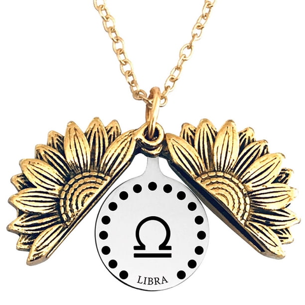 Collar para mujer, joyería para mujer, collar con medallón de girasol de las 12 constelaciones, colgante de girasol con letra inspiradora, collar de cadena para clavícula, joyería para mujer, collar p
