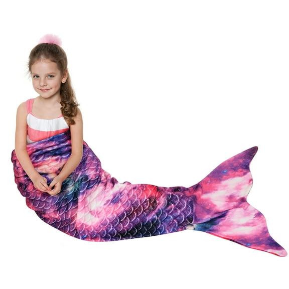 Catalonia Kids Mermaid Tail Blanket,Super Soft Plush Flannel Sleeping Snuggle Blanket for Girls,Rainbow Ombre,Fish Scale Pattern,Gift Idea