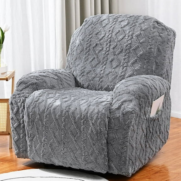 1 Seat Recliner Cover, Fleece Stretch Reclining Chair Covers for 1 Cushion Reclining Sofa, Single Seat Pocket Jacquard Recliner Couch Cover, Thickened, Very Soft