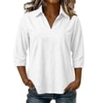 thumbnail image 5 of cocolona Womens Solid Color Collared Blouses 3/4 Sleeve Casual Shirts Summer Vacation Beach Tops, 5 of 7
