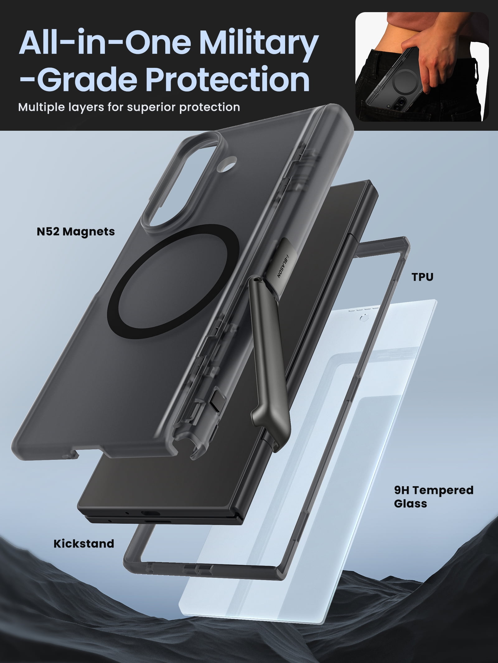 i-Blason Cosmo for Samsung Galaxy Z Fold 7 (2025) Clear Case [Built-in Screen Protector & Kickstand] [Hinge Protection] Magnetic Absorption Case, Anti-Scratches, Shock-Absorbent Cover, FrostBlack
