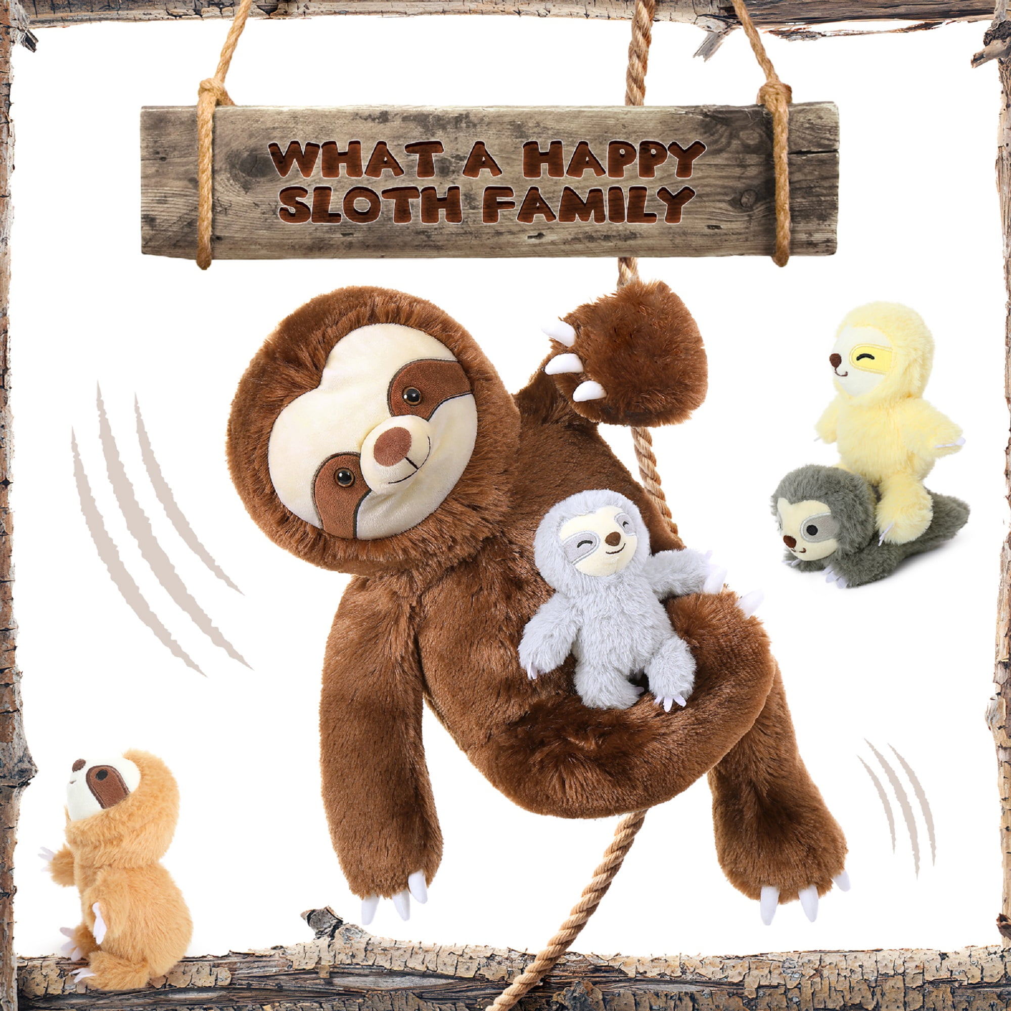 Tezituor 5Pcs Sloth Stuffed Animal 23.6'' Giant Sloth Plush with 4 Babies Plush Toy