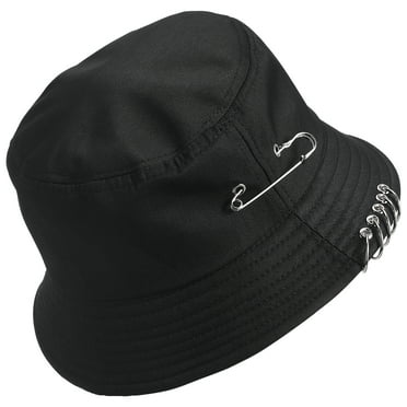Stylish Unisex Bucket Hat Caps Summer with Pin Piercing Details (Black)
